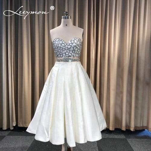 Leeymon Custom Made Two Piece Satin Sweet Heart Sleeveless Short Prom Dress Vintage Vestido De Festa Cheap Long Prom Dress