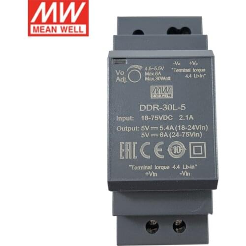 MEAN WELL DDR-30L DIN Rail DC-DC Converter Input 18-75VDC (24V/36V/48Vdc) to 5V 12V 15V 24V DC 30W meanwell Power Supply