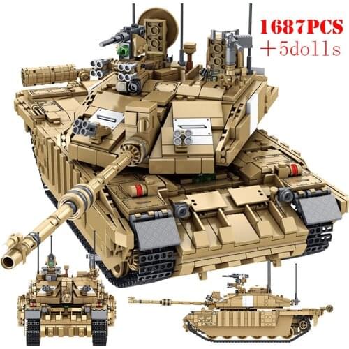 Military WW2 British Challenger II Main Battle Tank Set Building Blocks Technical Army Soldier Bricks Children Toys Kids Gifts