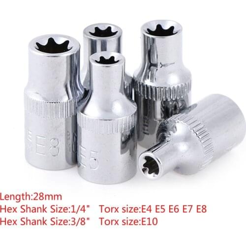 5PCS/1PCS E-Socket Sockets 1/4 Inch(6.3mm)/3/8" Torx Star Bit Female E-Socket Set Socket Nuts Set E4,E5, E6,E7, E8,E10