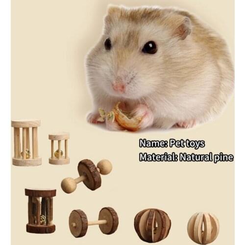 Natural Wooden Rabbits Toys Pine Dumbells Unicycle Bell Roller Chew Toys Guinea Pigs Rat Small Pet Molars Supplies hamster toys
