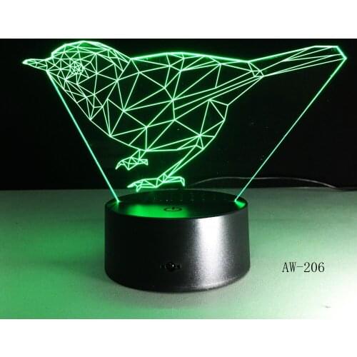 3D bird Animal Night Lights Lamp DS Platform 7 Colors Change Touch Switch Table for Office Light AW-206