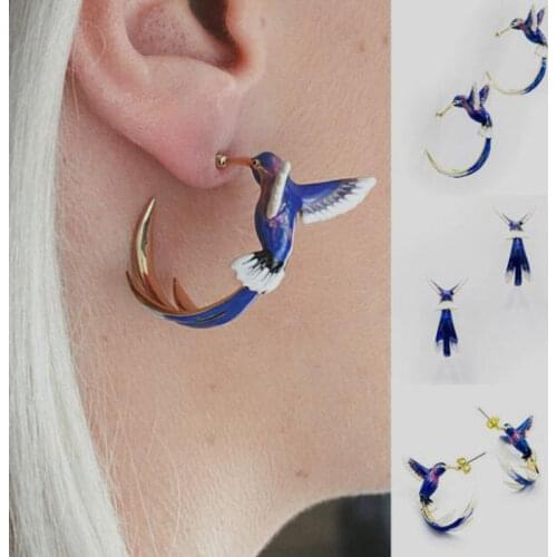 New style flying hummingbird painting oil earrings fashion animal jewelry cute female earrings cute Unisex Simplicity Earrings