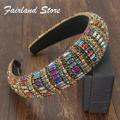 Fairland 2020 New Personality Luxury Colorful Headband Shiny Large Handmade Full Crystal Rhinestone Hairband Women Party Wedding