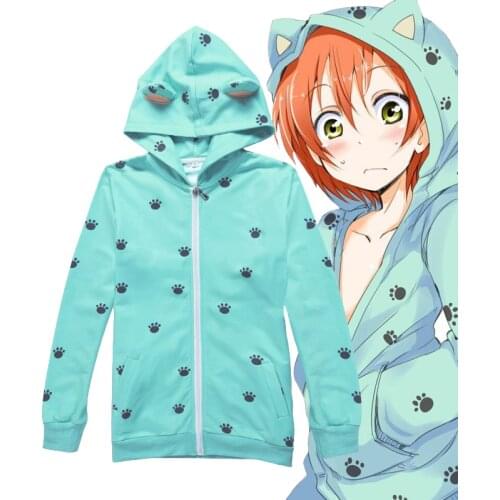 Lovelive! Love live School Idol Diary Rin Hoshizora Cosplay Hoodies Costume Kawaii Cat Ear Paw Jacket Hoodie Sweatshirt Coat