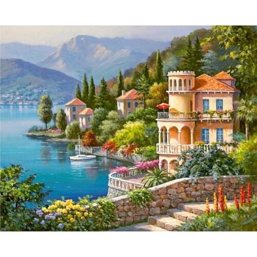 Landscape Nature Lake House 14CT Cross-Stitch DIY Embroidery Patterns Handicraft Knitting Craft Handmade Floss Different Sales