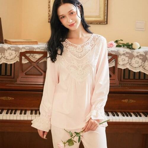 White Blue Sexy Women Sleep Nightwear Suits Night Lace Pajama Sets Sleepwear 2 Pieces Long Pants Homewear