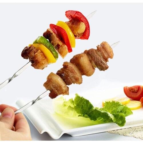 Food Camping Picnic Vegetable Needle BBQ Barbecue Kabob Kebab Grilling 10pcs Steel Flat Skewers A5E0