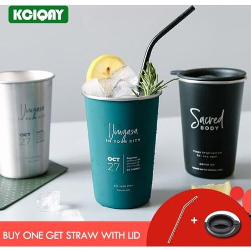 INS Nordic Style 500ML Beer Mug Creative Drinkware Coffee Mug Stainless Steel Whiskey Vodka Milk Tea Coffee Cup With Straw Lid