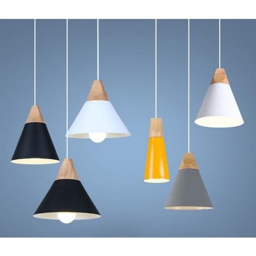 Pendant lights wooden metal Colorful E27 led pendant lamp 7colors nordic design hanging lights dinning room decor rope light led