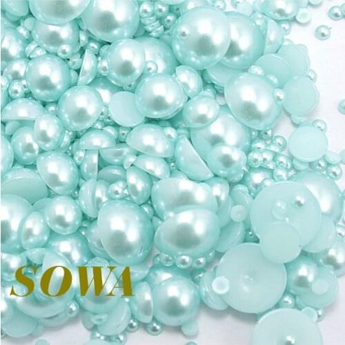 Light Blue Color Pick Size 2/3/4/5/6/7/8/9/10/11/12mm New ABS Half Round Flatback Imitation Pearls Beads Decoration For DIY