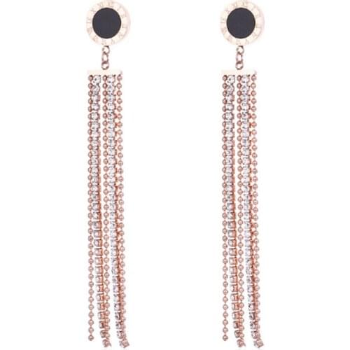 316L Stainless Steel Round Bead Geometric Butterfly Black Tassel Earrings Rose Gold Simple Earrings No Fade