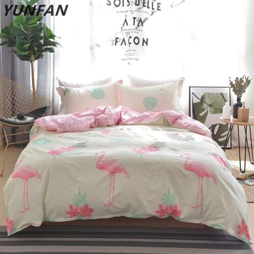 Flamingo Print Sheet Pillowcase Quilt Cover Sets Cotton white pink princesses Bedlinen Twin Double Queen King Size Bedding Set
