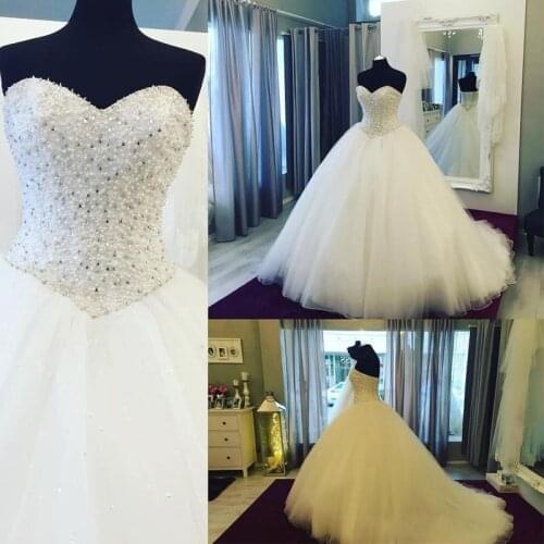 Luxury Sweetheart Ball Gown Wedding Dresses Robe de mariee Formal Beading Crystal Tulle Formal Bridal Gown Plus Size