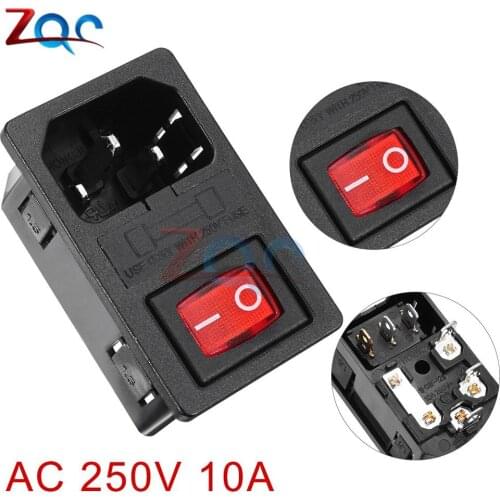 AC 10A 250V Rocker Switch Fused IEC320 C14 Inlet Power Socket Fuse Switch Connector Plug Connector with 10A fuse Copper core