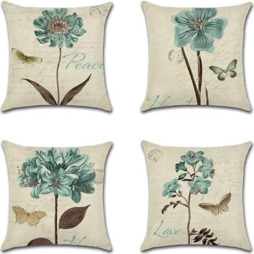 Hand drawn Vintage Oil Painting Flowers Cushion Cover European Retro Floral Art Butterfly Cushion Cover Linen Pillow Case