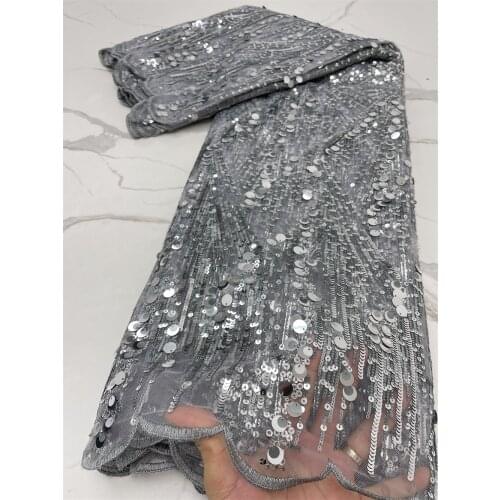 Grey Nigerian Wedding Tulle Lace High Quality 2021 African French Net Mesh Fabric With Coloful Small Sequins Fabircs 4197B
