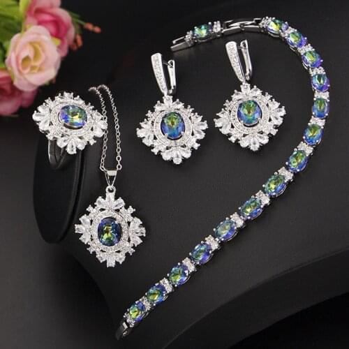 Funmode 4pcs Charm Flower Drop Earring Pendants Wedding Party Jewelry Sets For Women Bridal Accessories Wholesale FS107