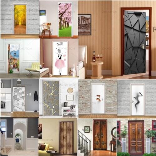 Modern Fashion 3D Door Stickers Home Renew Decor Wallpaper Self-adhesive Waterproof Poster De Portes DIY Deur Sticker Door Mural