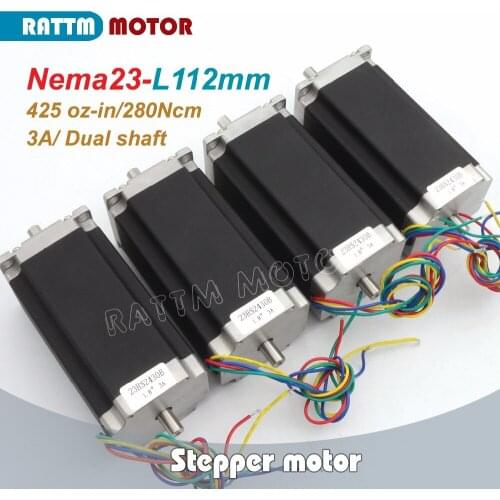 USA Free shipping 4 pcs NEMA23 425 Oz-in CNC Dual shaft stepper motor/3.0A 57x112 Length 3.0A for CNC Router Engraving