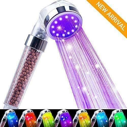 Led Shower Head, Ionic Filter Filtration High Pressure Water Saving 7 Colors Automatically No Batteries Needed Spray Handheld