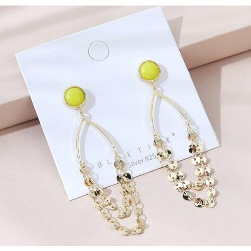 TONGKWOK Bohemia Exaggeration Dangle Earrings For Women Silk Thread Tassel Metal Long Chandelier Earrings #144555