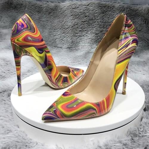 12cm stiletto high heel shallow slip on pointed toe pumps party dress dating multi colors 10cm 8cm sexy lady shoe QP112 ROVICIYA