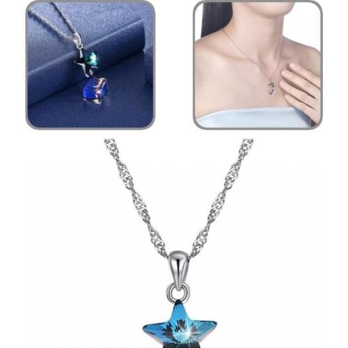 Women Shiny Star Pendant Faux Crystal Necklace Decorative Choker Necklace All Match for Banquet