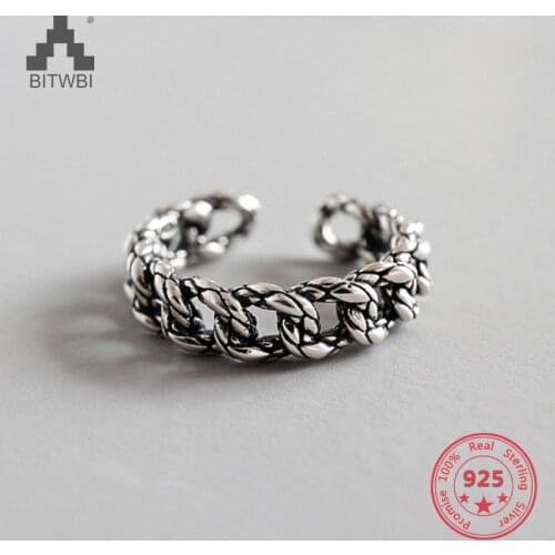 S925 sterling silver vintage old twist braid ring opening female silver jewelry