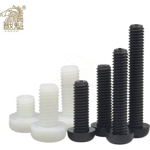 10/50X M2 M2.5 M3 M4 M5 M6 M8 Metric Threaded Black White Nylon Plastic Phillips Pan Head Cross Round Screw Bolt length 5mm-25mm
