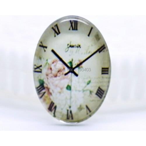 10pcs 18X25mm 30X40mm Oval Glass beads already glued on the image base setting-(Clock)-(HPGC-8247)