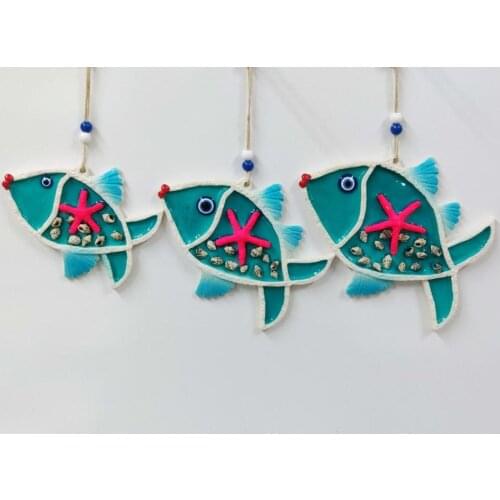 3-Piece Polyester Fish Wall Ornament Evil Eye With Sea Shell Ornament