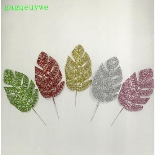 30pcs Palm Leaves Monstera with Gold powder blade Christmas Artificial leaves Simulation leaves Christmas decorations 35x14cm