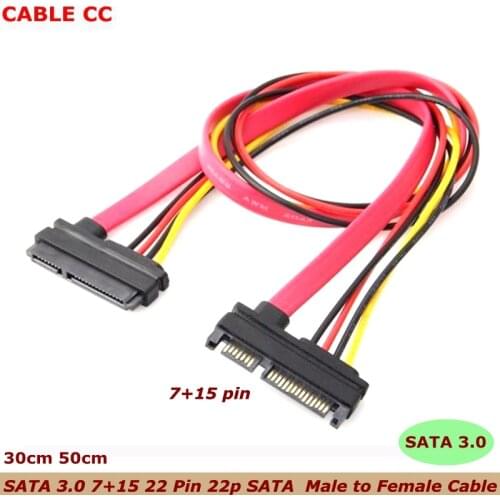 30cm 50cm SATA 22 Pin Male To Female Sata Extension Cable SATA 3 III 6Gb/s 22 Pin Male to Female 7+15 Pin SATA Data HDD Power