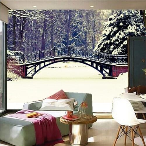 The custom 3D murals, 3d Winter Bridges Parks Snow Nature wallpapers,the living room sofa TV wall bedroom wall paper