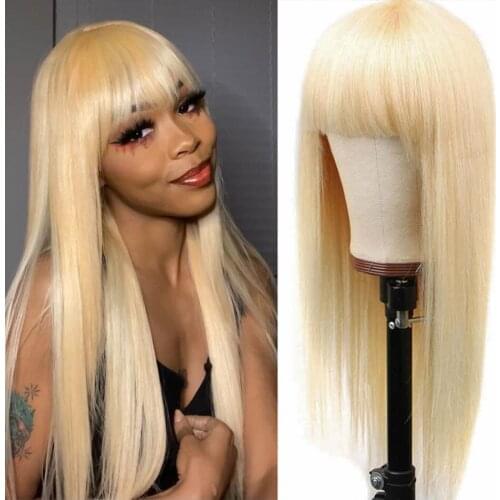Brazilian 613 Blonde Straight Lace Human Remy Hair Wigs 150 Density For Black Women Wig Machine Wig with Bang Perruque Cheveux