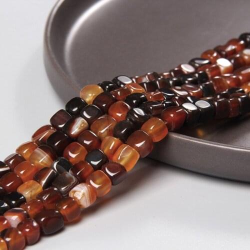 Natural Agates Black Coffee Brown Square Shape Stone Loose Spacer Beads For Jewelry Making DIY Bracelet Necklace 6-8mm 15"
