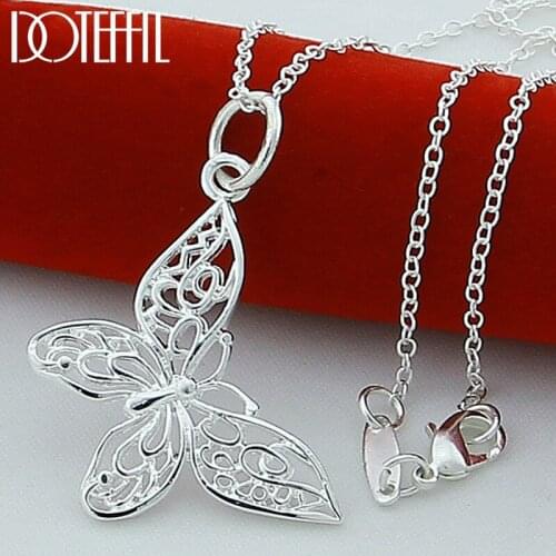 DOTEFFIL 925 Sterling Silver Butterfly Pendant Necklace 18 Inch Chain For Women Fashion Wedding Engagement Party Charm Jewelry