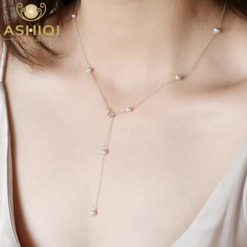 ASHIQI Real 925 Sterling Silver Chain On The Necklace for Women Mini Natural Freshwater Pearls Jewelry Gifts for The New Year
