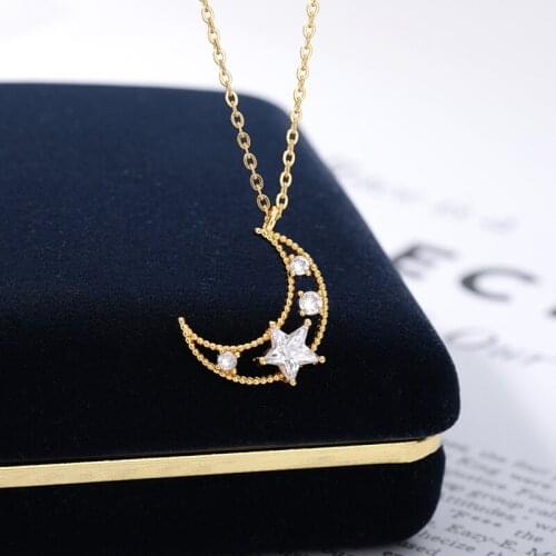 Zircon Moon Star Necklaces for Women High Quality Pendant Chain Aesthetic Wedding Jewelry Bijoux