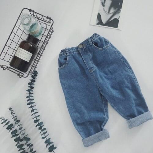 DFXD Kids Jeans Pants 2018 Spring Autumn Long Loose Denim Blue Pants Casual Baby Girls Boys Harlan Pants Children Trousers 1-5Y