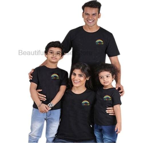 Tees Children T-shirt Casual Cotton Black Short Sleeve Baby Girls Baby Clothes Tops Summer Fashion Family Matching Clothes