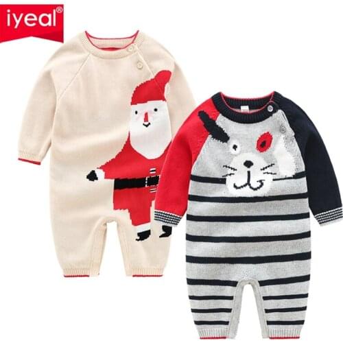 IYEAL Christmas Baby Newborn Rompers Cartoon Cotton Knitted Sweaters Toddler Boys Jumpsuit Long Sleeve Girl Infant Outerwear