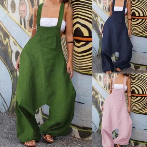 Summer Jumspuit Sleeveless Baggy Overalls Women Solid Color Wide Leg Dungarees Romper for Street Jumpsuits Wide Leg Trouser 3XL