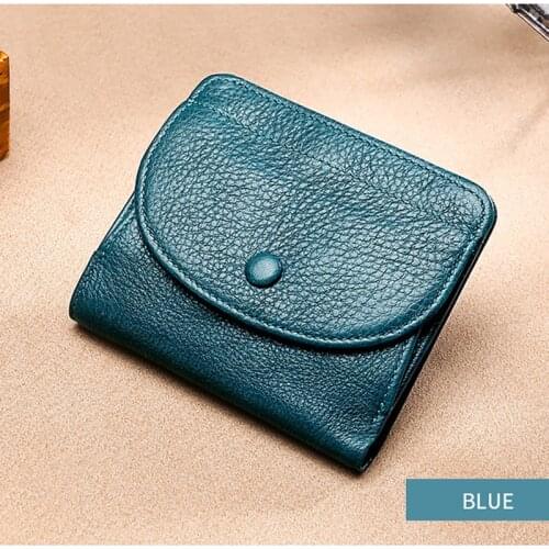 2021Genuine Leather Wallet Card Holder First Layer Cowhide Solid Color Hasp Fashion Brand Mini Coin Purse For Ladies Money Bags