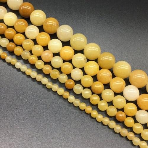 Round Loose Topazes Stone Beads 4/6/8/10/12mm Natural Yellow Jades Stone Beads Strand 15'' For Jewelry Making DIY Bracelets
