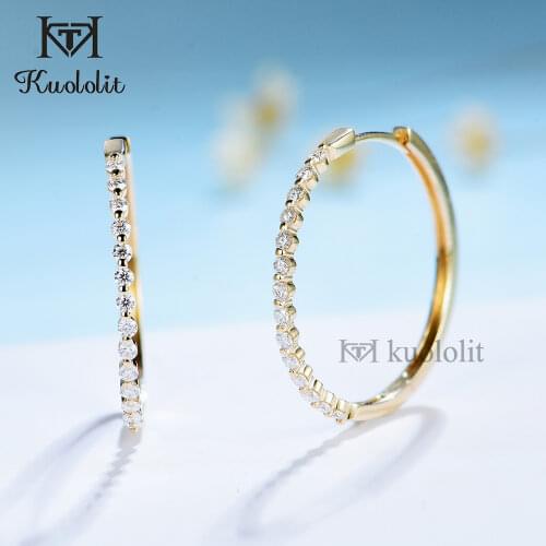 Kuololit 585 14K 10K Yellow Gold Hoop Bubble Earrings for Women Moissanite Solitaire Drop Earring for Engagement Wedding New