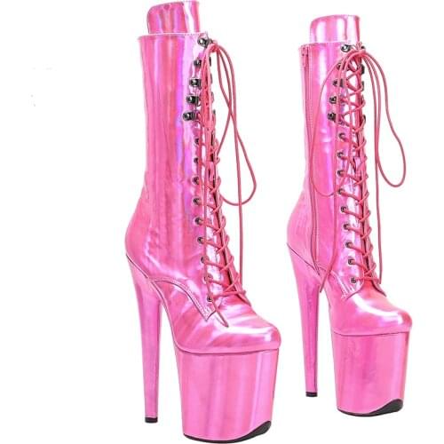 Leecabe 20CM/8Inch shinny upper lady fashion boots for party Platform High Heels Pole Dance boot