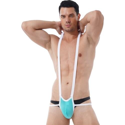 Mens Hollow Out Fishnet Patchwork Catsuit Bulge Pouch Jockstrap Jumpsuits See-through Double Shoulder Strap Wrestling Singlet