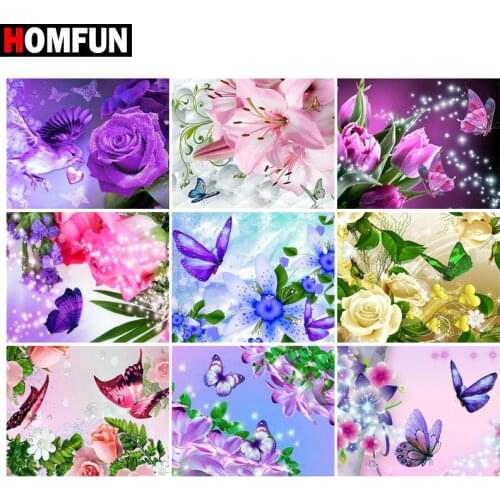 HOMFUN Full Square/Round Drill 5D DIY Diamond Painting "Flower butterfly scenery" 3D Embroidery Cross Stitch 5D Home Decor Gift